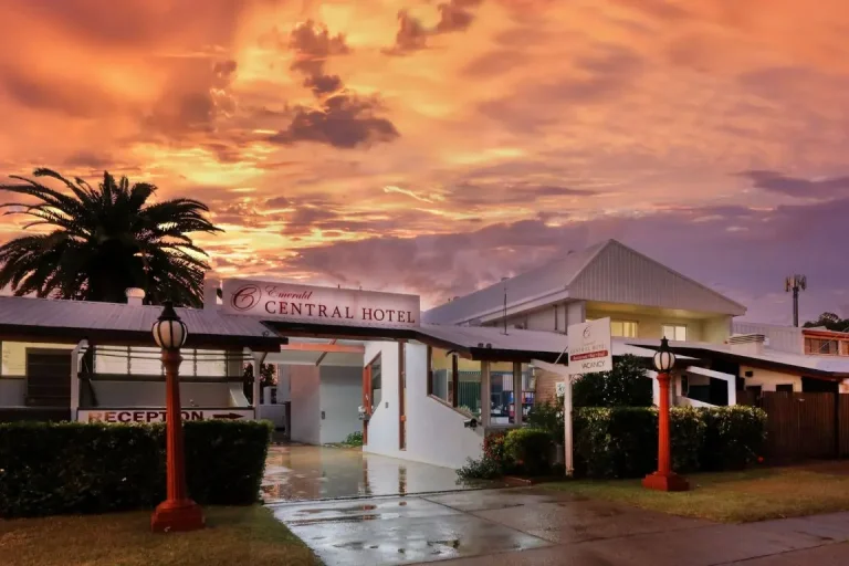 Emerald Central Hotel exterior at sunset with onsite conference facilities
