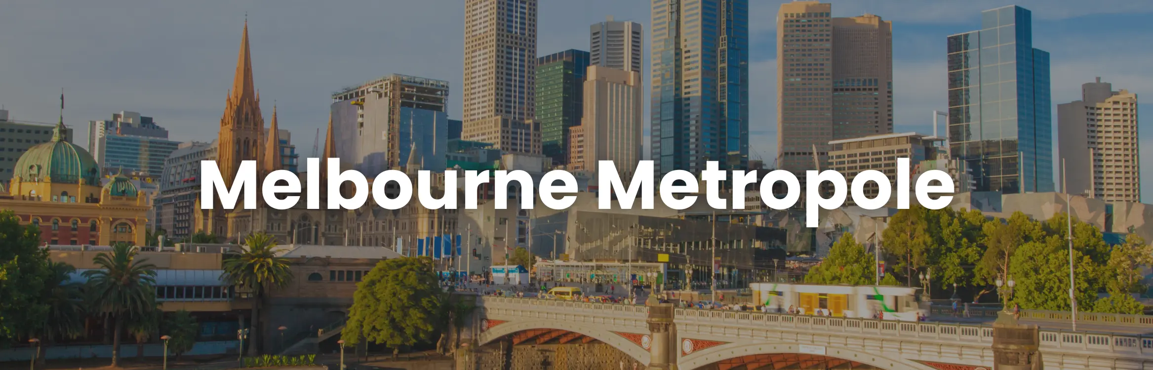 Skyline of Melbourne CBD with Melbourne Metropole title, ideal for a Melbourne conference
