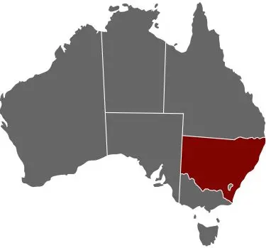 New South Wales map highlighting Central Apartment Group conference venues in NSW