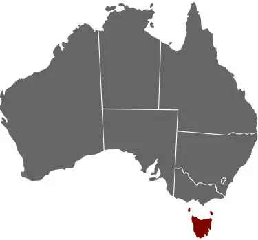 Tasmania map highlighting Central Apartment Group conference venue in Launceston